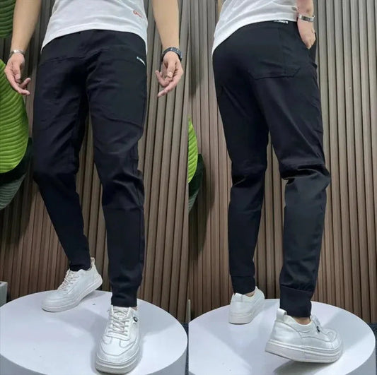 Skinny Casual byxor med hög stretch för män med flera fickor